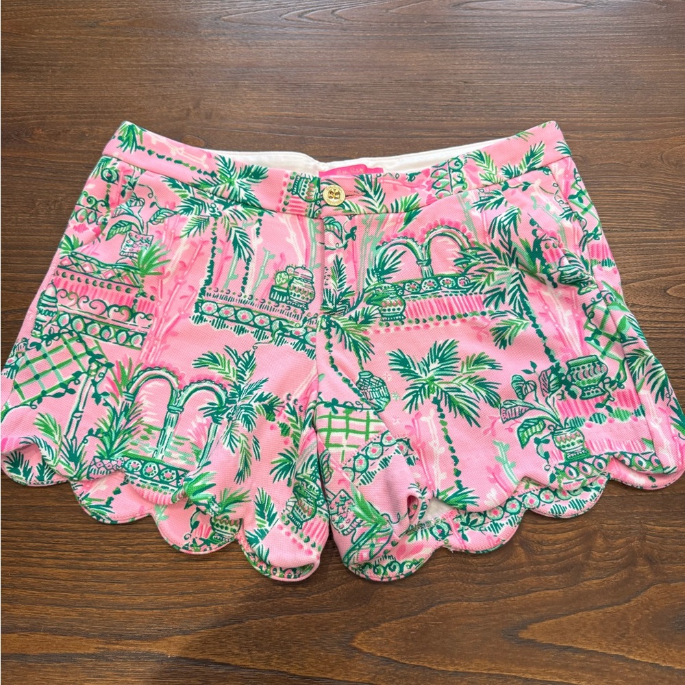 Lilly Pulitzer High Waist Pink and Green Tropical Shorts